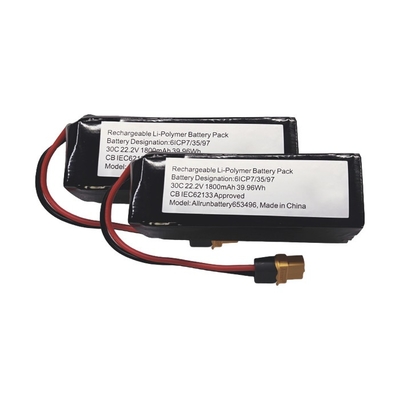 30C 6S1P LiPo-batterij 22.2V 1800mAh Lithium-polymeerbatterij Hoge C-snelheid