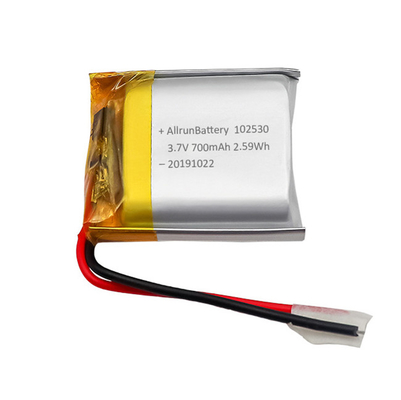 Oplaadbare aangepaste lichtgewicht LiPo-batterij 3,7 V 700mAh 102530