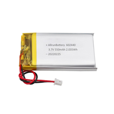 Aangepaste krachtige dunne oplaadbare LiPo-batterij 3,7 V 550mAh 602440