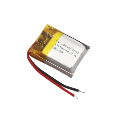Dunne IoT-batterijset Oplaadbare aangepaste 3,7 V 75mAh LiPo-batterij 651417